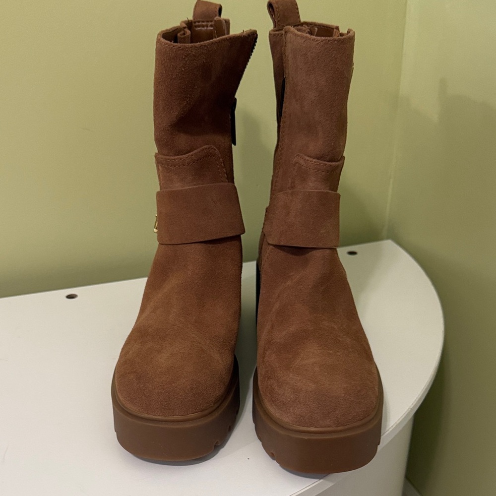 Michael Kors Tan Suede Combat Boots 8.5 women H8N4 - Picture 4 of 8